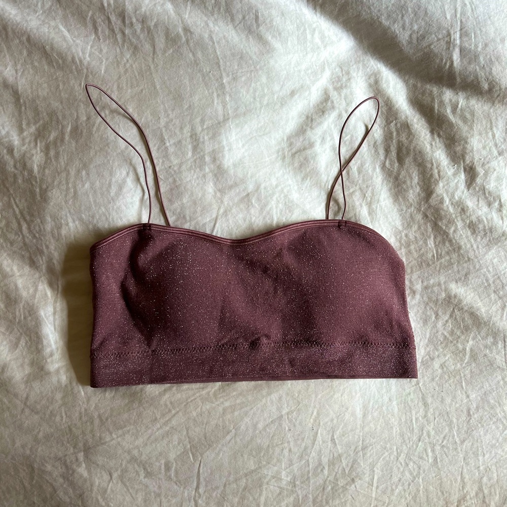 Purple sparkle garage bandeau bra womens medium large m/l padded spaghetti strap
